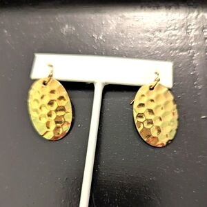 Vintage Goldtone Hammered Earrings Hook Piercedbling Statement